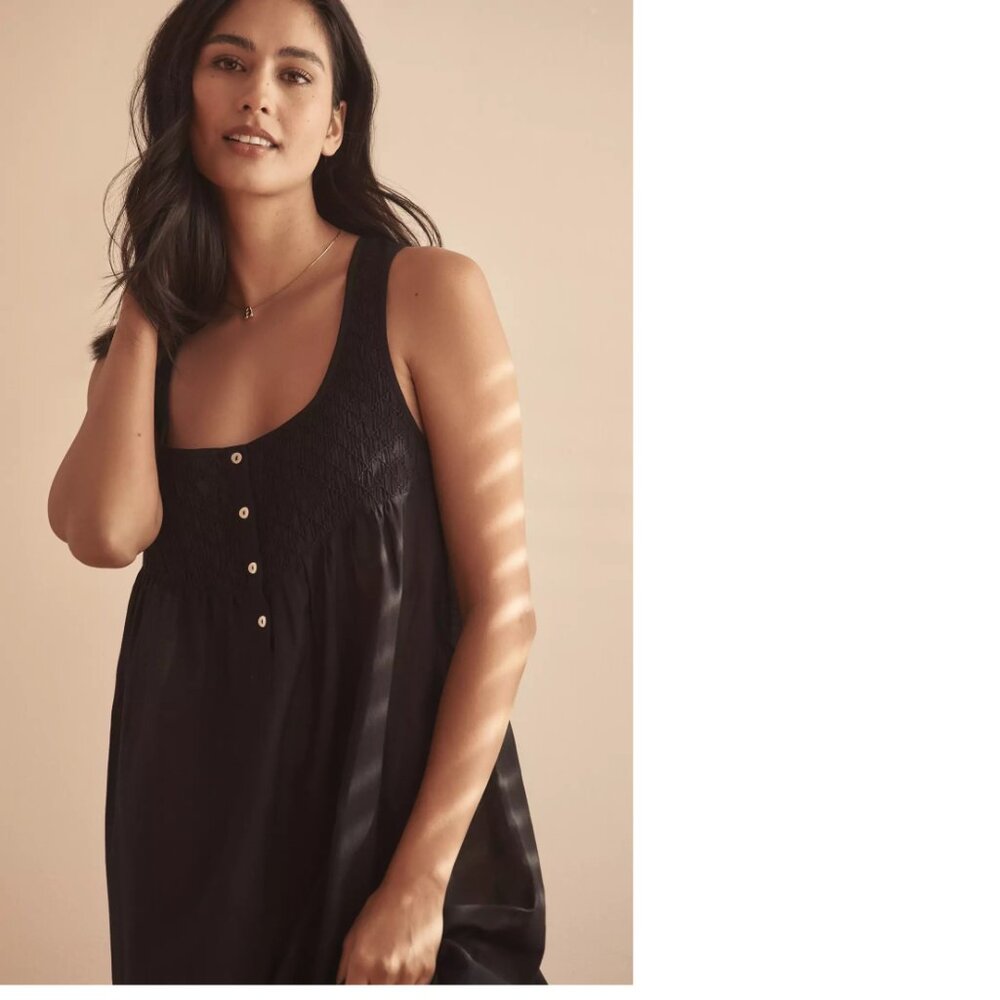 By Anthropologie Sleeveless Smocked Midi Nap Dress size L black new - Picture 3 of 5
